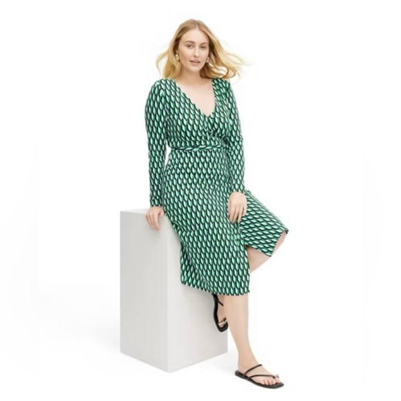 NWT Women's Long Sleeve Midi Arrow Geo Green Wrap Dress - DVF for Target - Picture 6 of 10